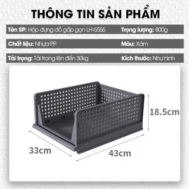 Hộp lưu trữ LADOHOME LH-5.555 gấp gọn, xếp chồng - Đựng quần áo, giày dép, văn phòng phẩm, giá 99.000₫