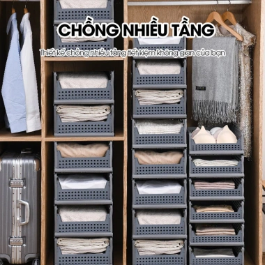 Hộp lưu trữ LADOHOME LH-5.555 gấp gọn, xếp chồng - Đựng quần áo, giày dép, văn phòng phẩm, giá 99.000₫