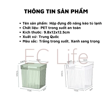 Hộp nhựa EC Life 05A05 trong suốt tinh linh, đựng rau củ nhỏ, cửa kéo tủ lạnh, 37.000đ