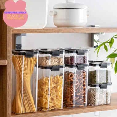 Hộp nhựa trong suốt đựng thực phẩm, trái cây sấy, nắp kín, xếp trồng, bảo quản ăn vặt, ngăn nắp bếp 38k