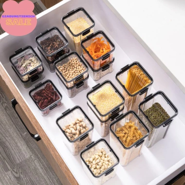 Hộp nhựa trong suốt đựng thực phẩm, trái cây sấy, nắp kín, xếp trồng, bảo quản ăn vặt, ngăn nắp bếp 38k