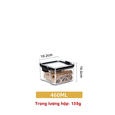 Hộp nhựa trong suốt đựng thực phẩm, trái cây sấy, nắp kín, xếp trồng, bảo quản ăn vặt, ngăn nắp bếp 38k