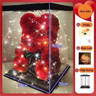 Hộp Quà Tặng Hoa Gấu Đội Vương Miện có Đèn LED - Quà Sinh Nhật, Valentine, Cưới 179k
