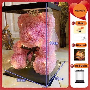 Hộp Quà Tặng Hoa Gấu Đội Vương Miện có Đèn LED - Quà Sinh Nhật, Valentine, Cưới 179k