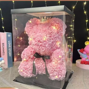 Hộp Quà Tặng Hoa Gấu Đội Vương Miện có Đèn LED - Quà Sinh Nhật, Valentine, Cưới 179k