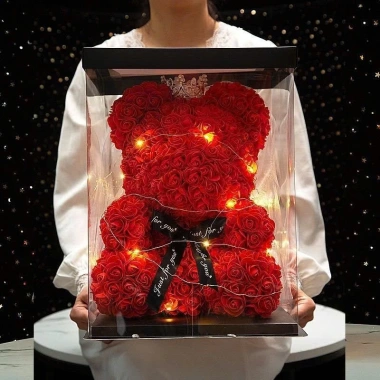 Hộp Quà Tặng Hoa Gấu Đội Vương Miện có Đèn LED - Quà Sinh Nhật, Valentine, Cưới 179k