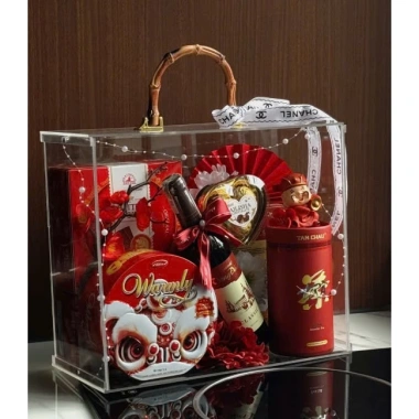 Hộp quà tặng mica tự lắp - Giỏ hoa vali sang trọng, quai trúc, giảm giá 20% còn 160.000₫