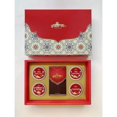 Hộp quà Tết Saffron, Đông trùng, táo đỏ, trà hoa cúc, mứt sen - 340.000đ