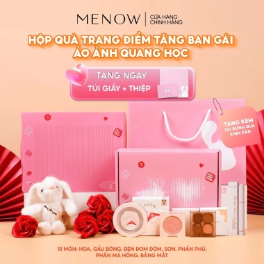 Hộp quà Valentine 14/2 cho bạn gái: trang điểm, túi quà, gấu bông, hoa sáp, đèn Menow Bunny Box - Giá ưu đãi 389k