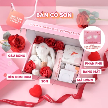 Hộp quà Valentine 14/2 cho bạn gái: trang điểm, túi quà, gấu bông, hoa sáp, đèn Menow Bunny Box - Giá ưu đãi 389k 10 Hộp quà Valentine 14/2 cho bạn gái: trang điểm, túi quà, gấu bông, hoa sáp, đèn Menow Bunny Box - Giá ưu đãi 389k 10