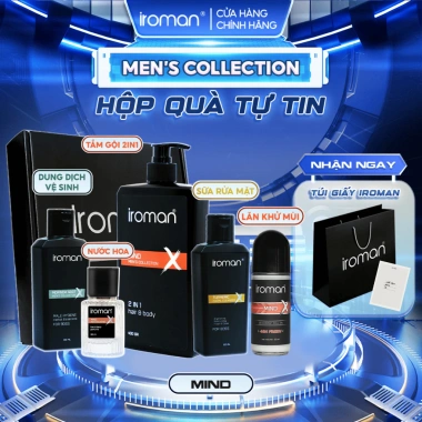 Hộp Quà Valentine IROMAN 2in1 Tắm Gội 400g, Nước Hoa 30ml, Sữa Rửa Mặt 120g, Dược Nam, Tặng Túi Thiệp, Giá 330.000VND 2