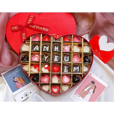 Hộp Socola Trái Tim Mix Love Quà Tặng Valentine Đơn Giản Full Hộp Túi Thiệp
