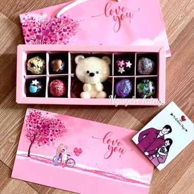 Hộp Socola Truffle 4-8 Viên Mix Gấu AVY - Quà Valentine Ngon, Ít Ngọt, kèm thiệp 6