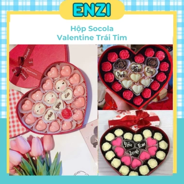 Hộp Socola Valentine Trái Tim Enzi - Ít Ngọt, Kèm Thiệp và Túi, Tặng Người Yêu 14/2
