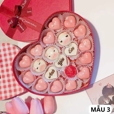 Hộp Socola Valentine Trái Tim Enzi - Ít Ngọt, Kèm Thiệp và Túi, Tặng Người Yêu 14/2