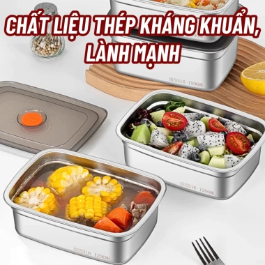 Hộp thực phẩm inox khay tủ lạnh ngăn mùi, nắp đậy dễ mở, tiện lợi, giá 76.000 7