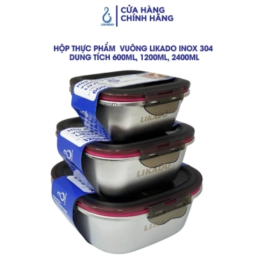Hộp thực phẩm vuông Likado inox 304 - 600ml/1.200ml/2.400ml an toàn bền giá 119.000 VND
