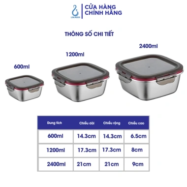 Hộp thực phẩm vuông Likado inox 304 - 600ml/1.200ml/2.400ml an toàn bền giá 119.000 VND 6 Hộp thực phẩm vuông Likado inox 304 - 600ml/1.200ml/2.400ml an toàn bền giá 119.000 VND 6