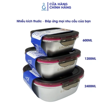 Hộp thực phẩm vuông Likado inox 304 - 600ml/1.200ml/2.400ml an toàn bền giá 119.000 VND