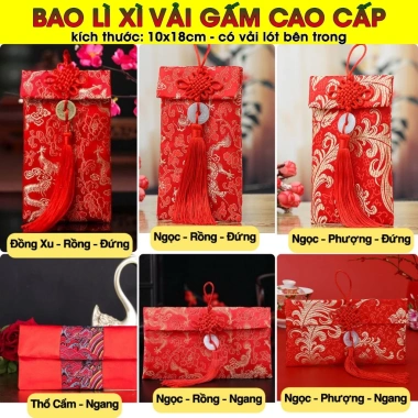 HÓT Bao Lì Xì Gấm Tết 2.026 - Vải Gấm cao cấp, nhung hoa văn sang trọng, nạp tài mùa cưới, chỉ 6.784₫ 6