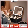 Hrold Cốp Makeup Hồng 26x23x11cm Đèn LED Gương Nhân, Túi Đựng Đồ Trang Điểm