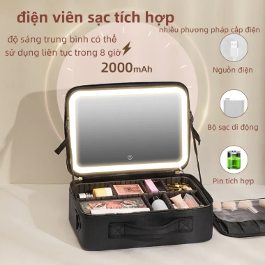 Hrold Cốp Makeup Hồng 26x23x11cm Đèn LED Gương Nhân, Túi Đựng Đồ Trang Điểm 4