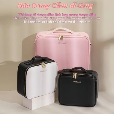 Hrold Cốp Makeup Hồng 26x23x11cm Đèn LED Gương Nhân, Túi Đựng Đồ Trang Điểm 5
