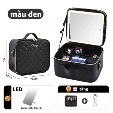 Hrold Cốp Makeup Hồng 26x23x11cm Đèn LED Gương Nhân, Túi Đựng Đồ Trang Điểm 9