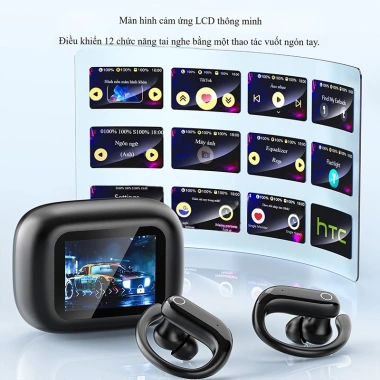 HTC NE61 Tai nghe Bluetooth không dây OWS theo dõi nhịp tim, oxy máu, IPX5, 6.0, hộp sạc 3