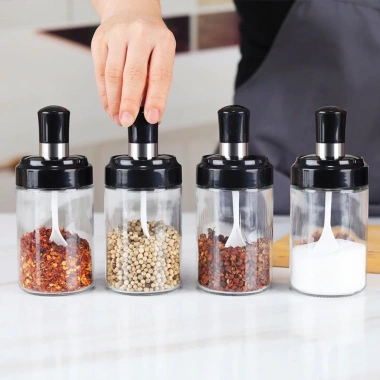 Hũ đựng gia vị thủy tinh 250ml kèm muỗng, lọ trong suốt, giá ưu đãi 13.500₫