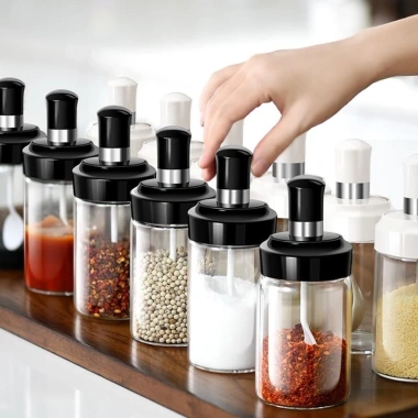 Hũ đựng gia vị thủy tinh 250ml kèm muỗng, lọ trong suốt, giá ưu đãi 13.500₫ 3
