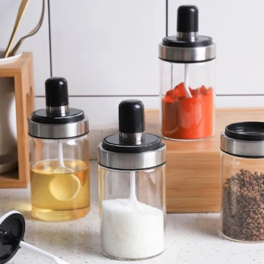 Hũ Đựng Gia Vị Thuỷ Tinh 250ml Kèm Thìa & Muỗng - Chất Lượng Cao MKS020 4