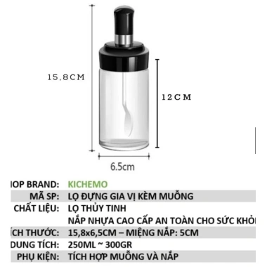 Hũ Đựng Gia Vị Thuỷ Tinh 250ml Kèm Thìa & Muỗng - Chất Lượng Cao MKS020 6