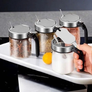 Hũ Đựng Gia Vị Thủy Tinh Nắp Inox 304 Kèm Thìa – Sang Trọng, Tiện Lợi, Giá 52.000₫