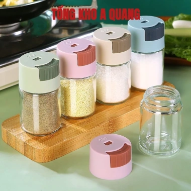 Hũ đựng gia vị thủy tinh thông minh nút bấm chống ẩm ướt - Giá chỉ 15.900đ