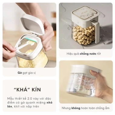 Hũ đựng gia vị vuông thủy tinh 300ml FEEKA có thìa chống ẩm - Giá chỉ 55.000₫