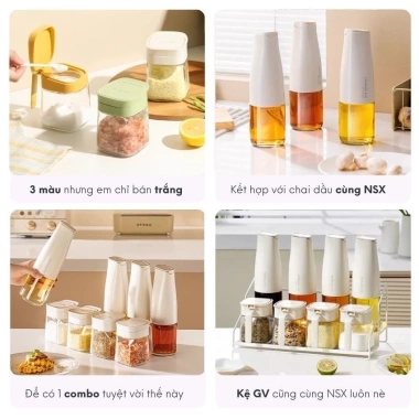 Hũ đựng gia vị vuông thủy tinh 300ml FEEKA có thìa chống ẩm - Giá chỉ 55.000₫