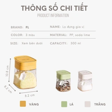 Hũ đựng gia vị vuông thủy tinh 300ml FEEKA có thìa chống ẩm - Giá chỉ 55.000₫