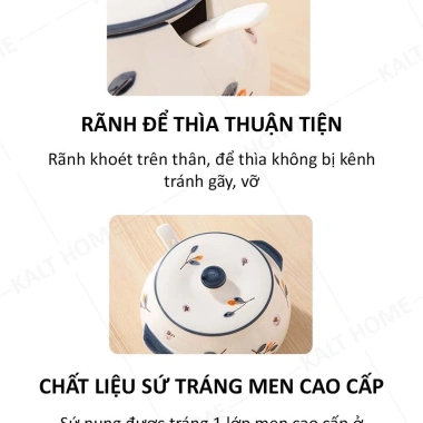 Hũ Đựng Mỡ Sứ Lazy Hoa Trắng Nền Xanh + Thìa Sứ - Mã DT250.500.501 - Giá 48.000₫