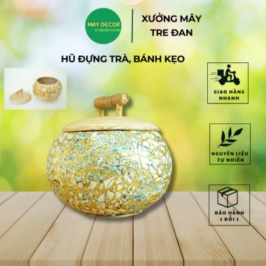 Hũ đựng trà, gia vị, bánh kẹo Tết khảm trai 10cm phong cách cổ điển - Trang trí không gian sống, giảm giá 85.000₫