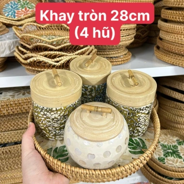 Hũ đựng trà, gia vị, bánh kẹo Tết khảm trai 10cm phong cách cổ điển - Trang trí không gian sống, giảm giá 85.000₫