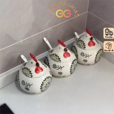 Hũ gia vị sứ hình chú gà xinh xắn - Độc đáo, bắt mắt, giá chỉ 83.000 VND
