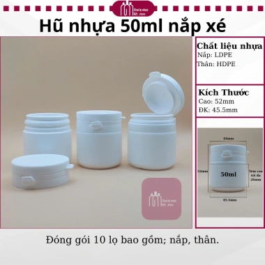 Hũ Nhựa 50ml Nắp Xé (10 hũ) – Đựng Kem, Sáp, Mỹ Phẩm Mini Tiện Lợi Giá 42.000 VND