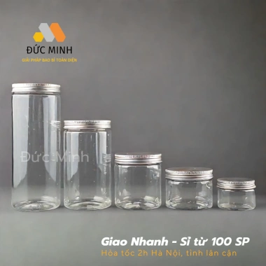Hũ nhựa đựng thực phẩm, mỹ phẩm nắp nhôm bạc 100ml-1.500ml giá 3.500đ