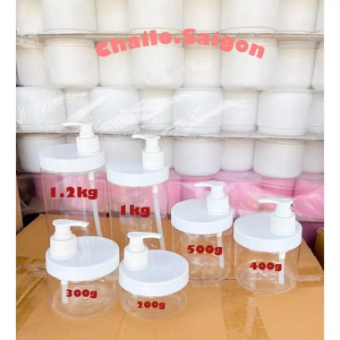 Hũ nhựa PET trong có vòi nhấn đựng kem body, mỹ phẩm 200g-1.2kg - Giá chỉ 17.000đ