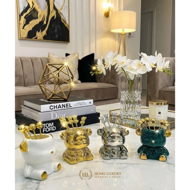 Hũ sứ viền vàng cắm hoa decor và thìa nĩa inox cao cấp Home Luxury 45.000₫