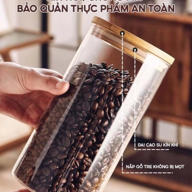 Hũ thủy tinh borosilicate nắp gỗ tre chịu nhiệt, chống ẩm mốc, đựng gia vị-28.000đ