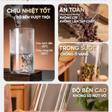 Hũ thủy tinh borosilicate nắp gỗ tre chịu nhiệt, chống ẩm mốc, đựng gia vị-28.000đ