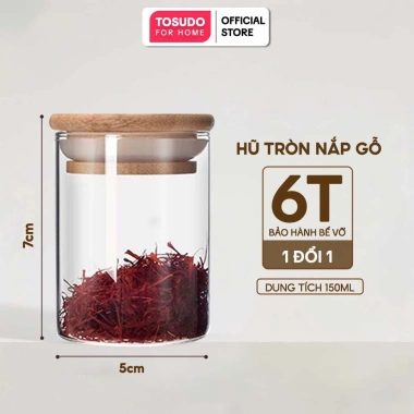 Hũ thủy tinh borosilicate nắp gỗ tre chịu nhiệt, chống ẩm mốc, đựng gia vị-28.000đ