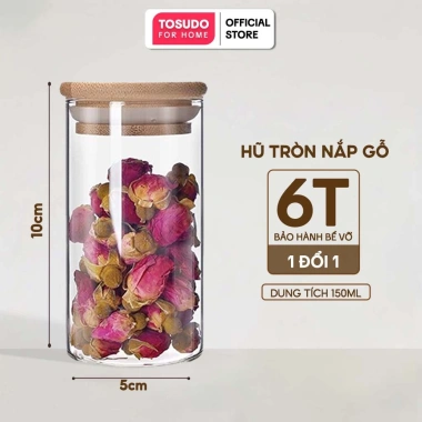 Hũ thủy tinh borosilicate nắp gỗ tre chịu nhiệt, chống ẩm mốc, đựng gia vị-28.000đ